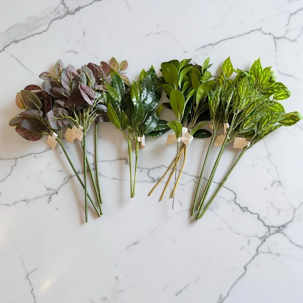 Artificial Mixed Greenery Leaf Stems Indoor Decor Solid Spotted Green Burgundy
